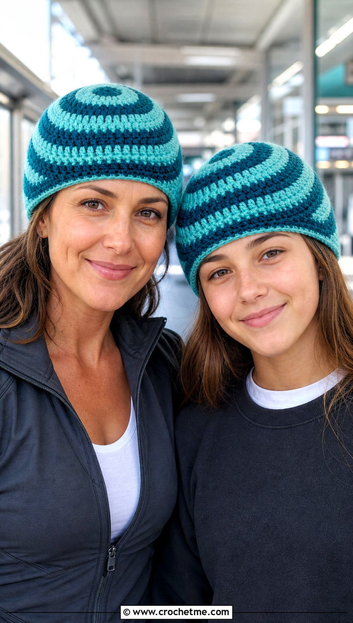 Spiral Crochet Hats With Tracksuits - 25 Mommy And Me Crochet Hats outfit ideas