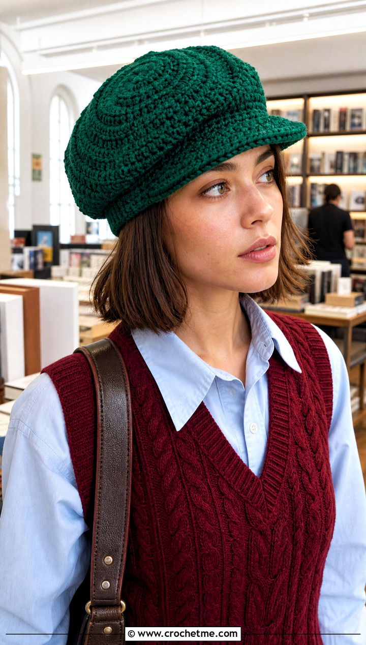 Spiral Crochet Newsboy Hat With Vest And Trousers - 25 Spiral Crochet Hat outfit ideas