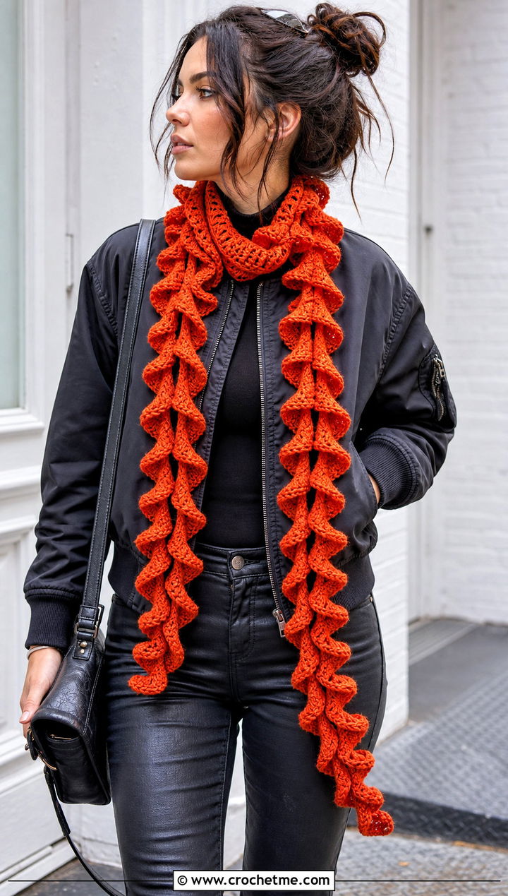 Spiral Crochet Scarf With Moto Boots - 25 crochet scarf design ideas