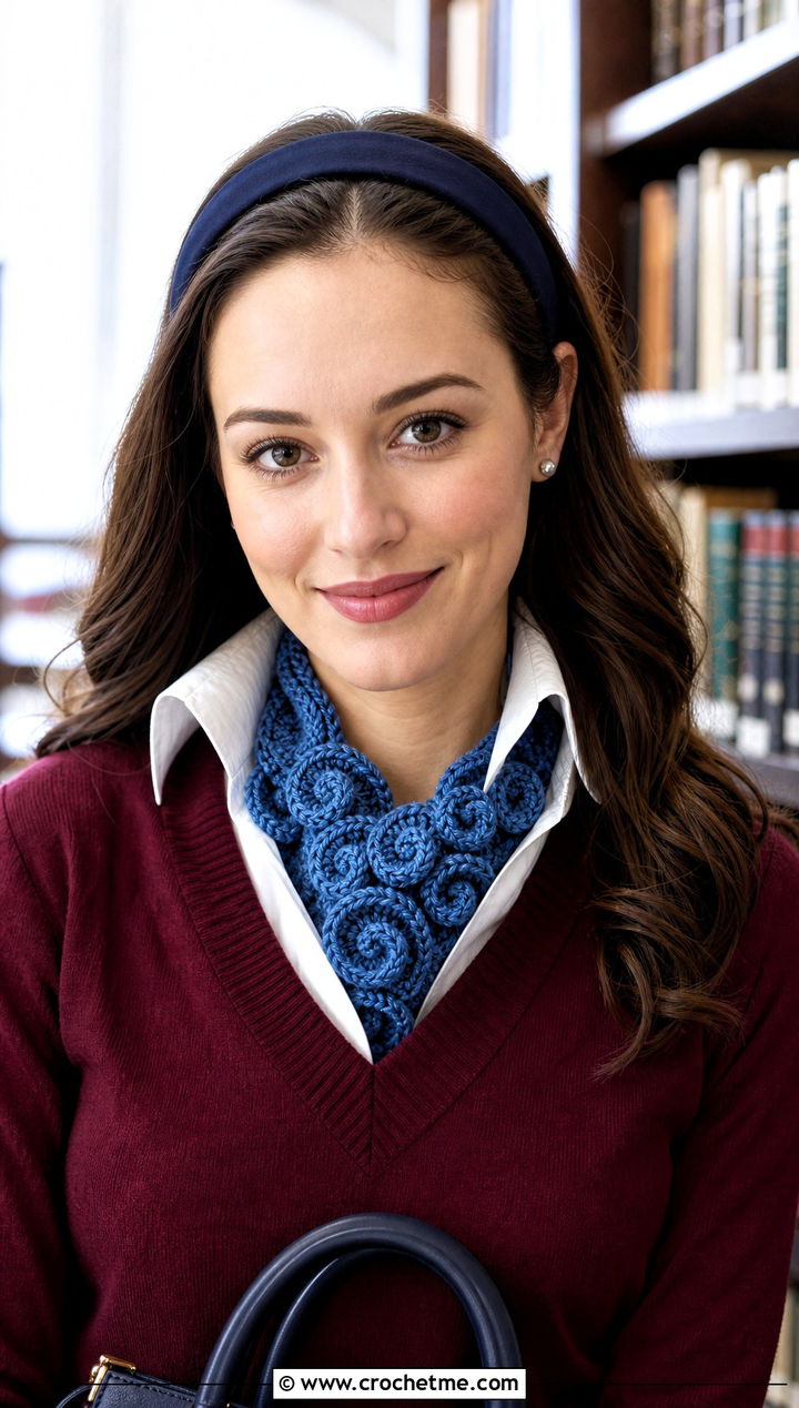 Spiral Crochet Scarflet With Preppy Outfit - 15 easy spiral crochet scarf outfit ideas