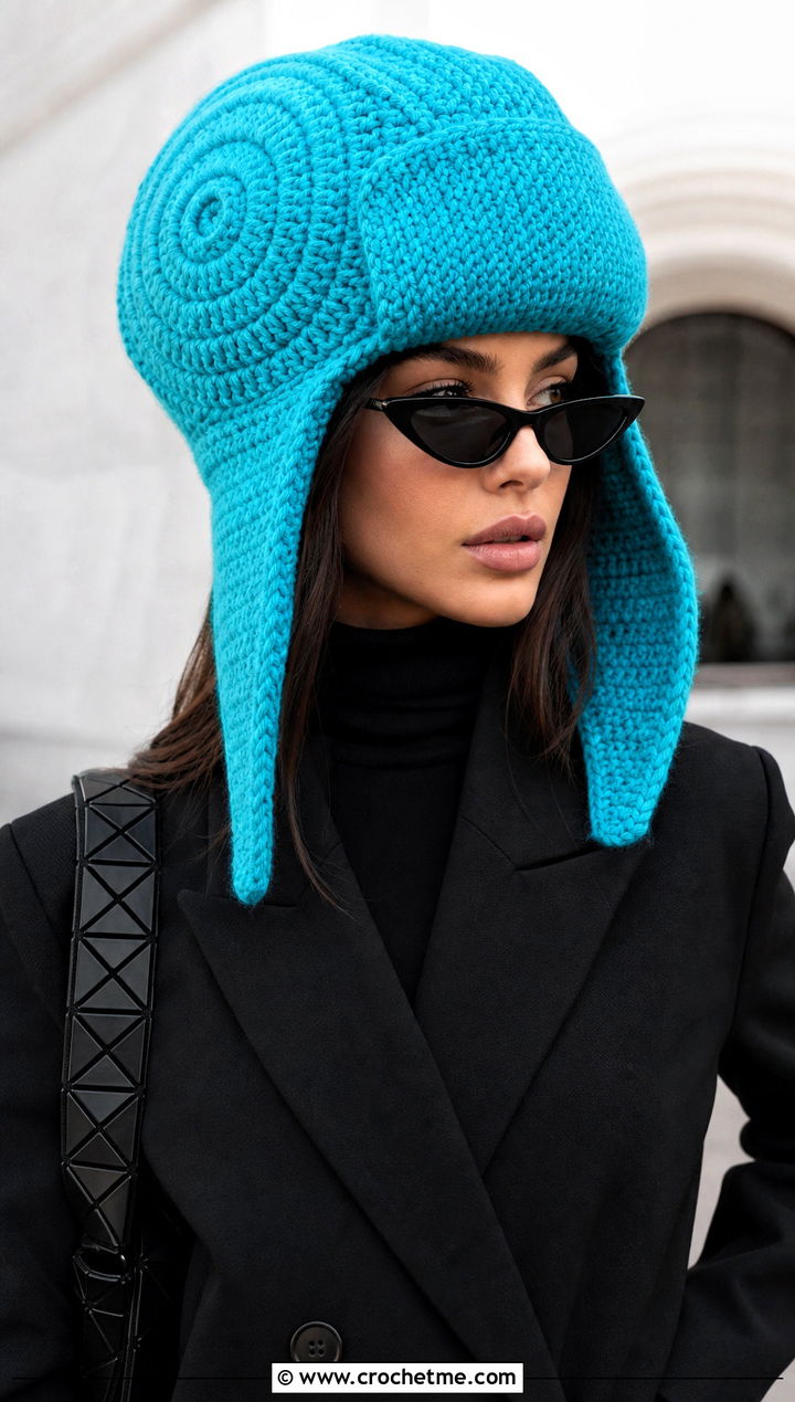 Spiral Crochet Ushanka Hat With Monochrome Outfit - 30 crochet ushanka hat outfit ideas
