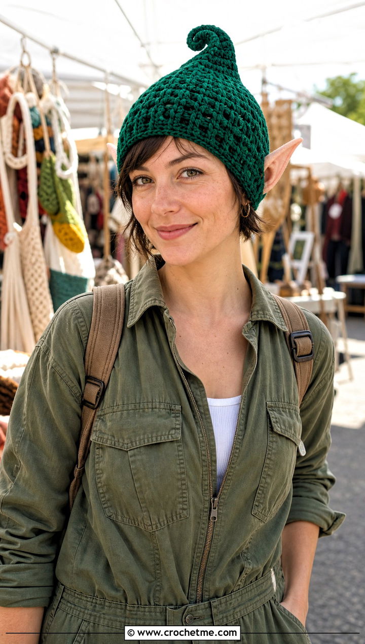 Spiral Dobby Crochet Pixie Hat With Utility Jumpsuit - 25 dobby crochet hat outfit ideas