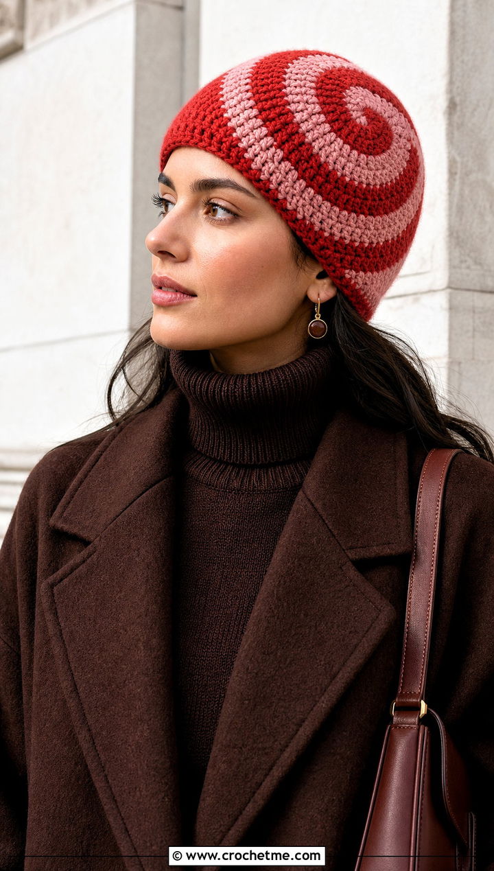 Spiral Mosaic Crochet Beanie With Monochrome Outfit - 25 Mosaic Crochet Beanie outfit ideas