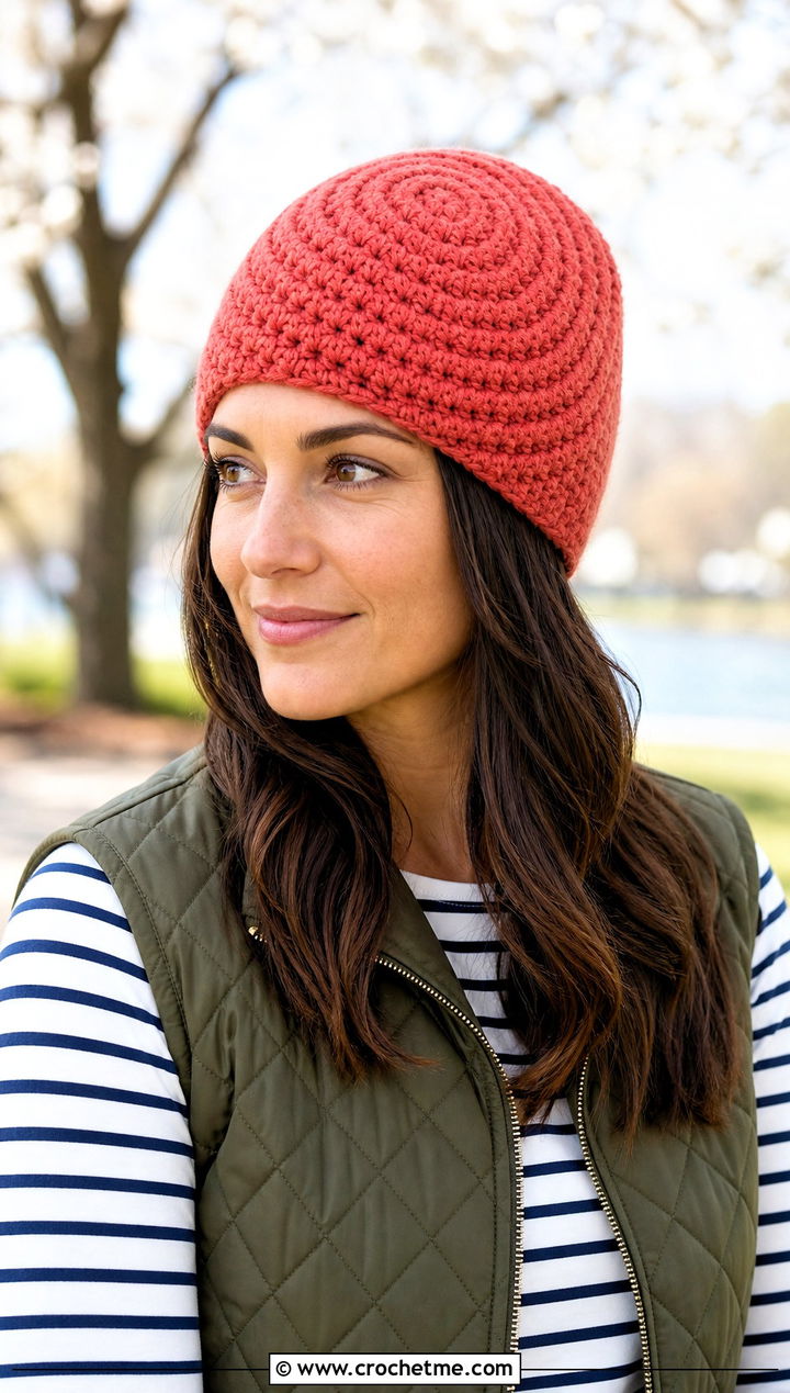 Spiral Stitch Beanie With Quilted Vest - 25 one skein crochet hat outfit ideas