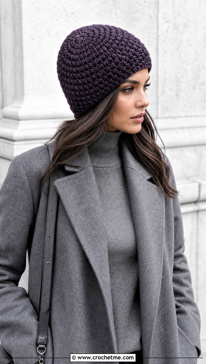 Spiral Stitch Bulky Crochet Beanie With Monochrome Outfit - 30 bulky crochet beanie outfit ideas