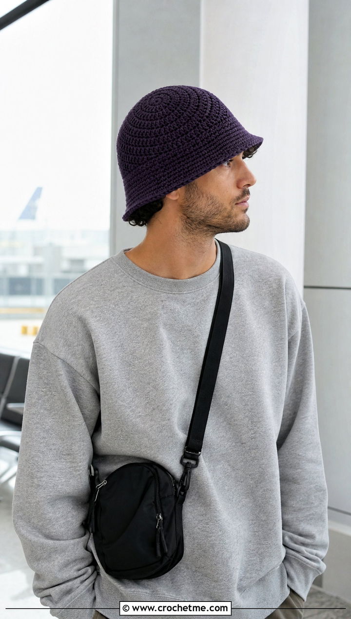Spiral Stitch Crochet Bucket Hat With Sweatshirt And Joggers - 15 men's crochet bucket hat outfit ideas