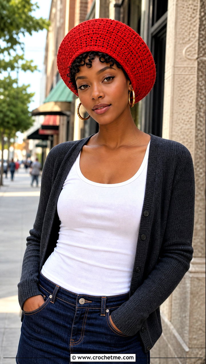 Spiral Stitch Crochet Rasta Tam Hat With Denim Skirt - 25 crochet rasta tam hat outfit ideas