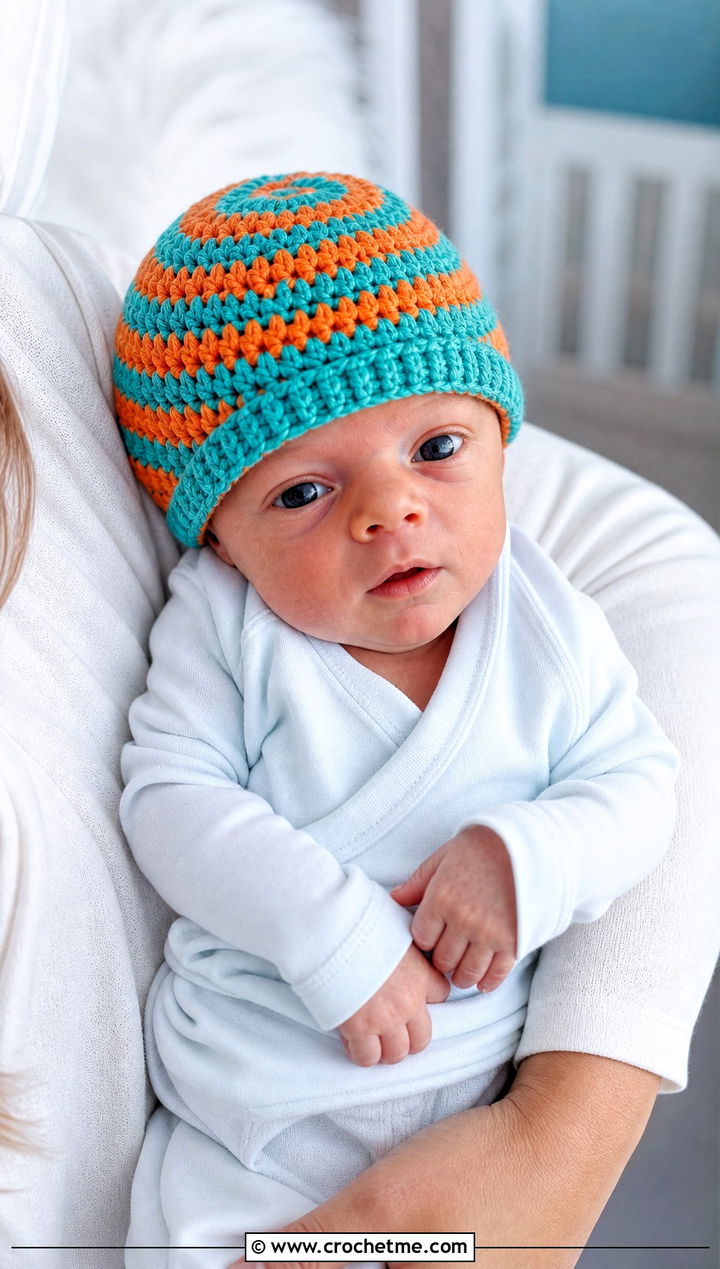 Spiral Stripe Preemie Cap With Wrap Front Romper - 30 crochet premie hats outfit ideas