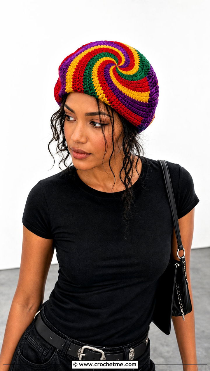 Spiral Stripe Rasta Tam With Monochrome Outfit - 25 crochet rasta beanie outfit ideas