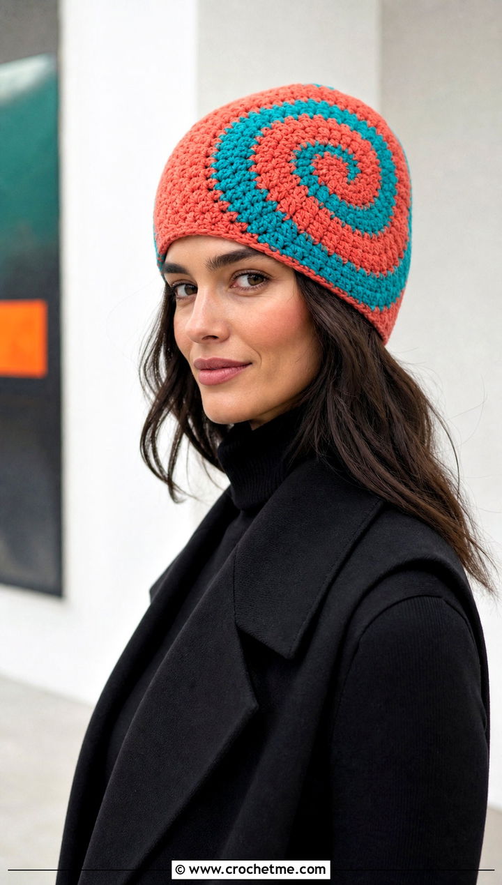 Spiral Two Color Crochet Beanie With Minimal Black Outfit - 30 2 color crochet beanie hat outfit ideas