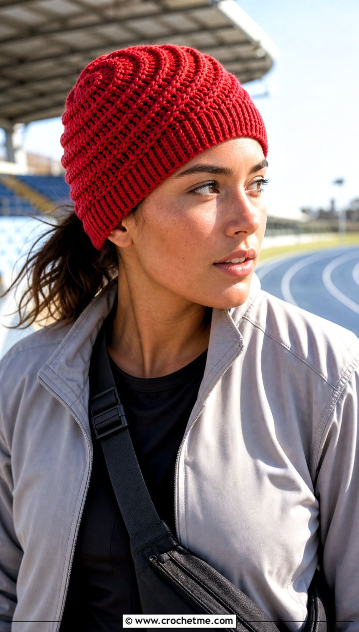 Spiral Wave Crochet Beanie With Athleisure Set - 20 Wavy Crochet Beanie outfit ideas