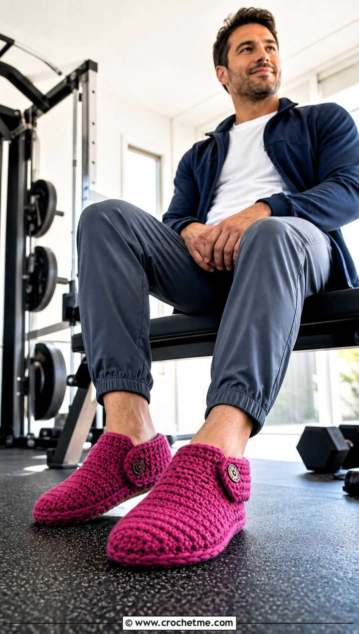 Split Cuff Crochet Mens Slippers With Joggers And Quarter Zip - 15 Easy Crochet Mens Slippers outfit ideas