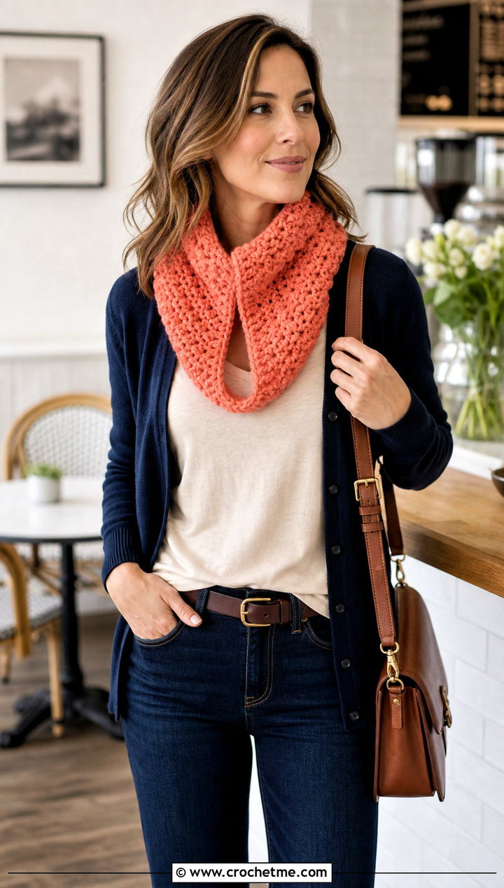 Split Neck Bulky Crochet Cowl With Cardigan - 20 Bulky Crochet Cowl outfit ideas