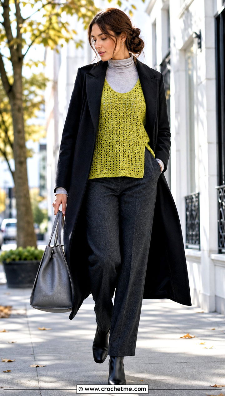 Split Side Crochet Tank Top With Layered Fall Outfit - 25 Quick Crochet Tank Top outfit ideas