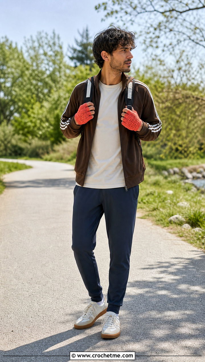 Sport Crochet Gloves With Track Jacket - 35 men crochet gloves outfit ideas