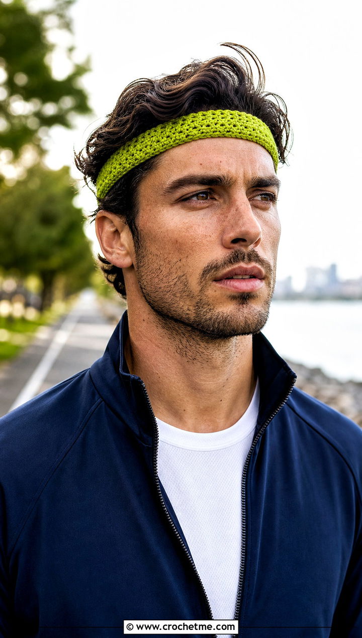 Sport Crochet Sweatband With Track Jacket And Joggers - 15 Crochet Headband For Men outfit ideas