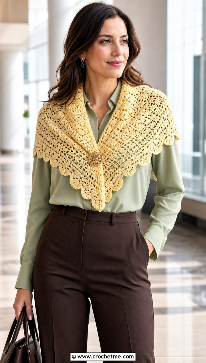 Square Lace Crochet Shawl With Blouse And Trousers - 25 Lace Crochet Shawl outfit ideas
