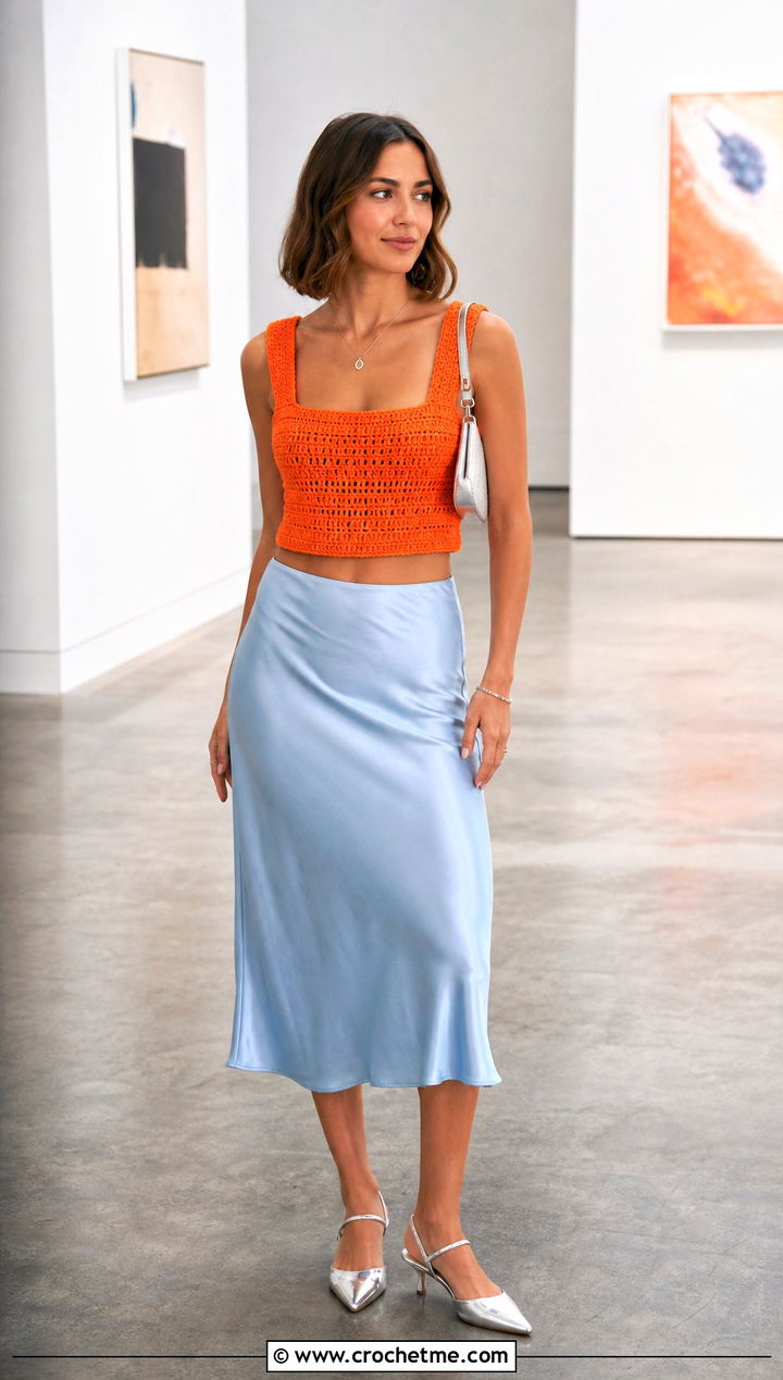 Square Neck Crochet Crop Vest With Slip Skirt - 30 crochet crop vest outfit ideas