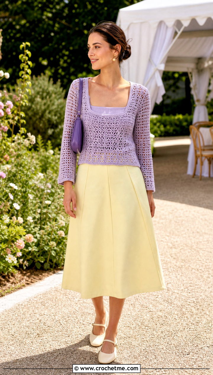 Square Neck Crochet Delilah Top With A Line Skirt - 30 crochet delilah top outfit ideas