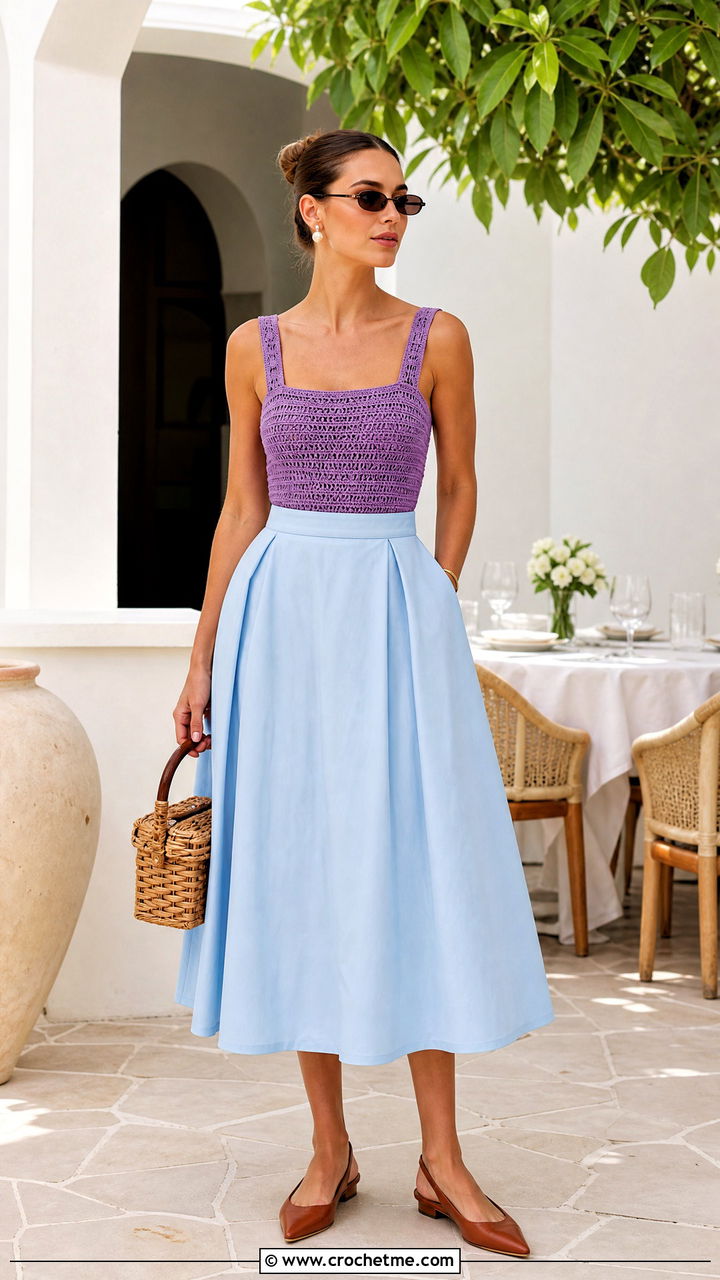 Square Neck Crochet One Piece With Midi Skirt - 35 crochet bathing suit outfit ideas