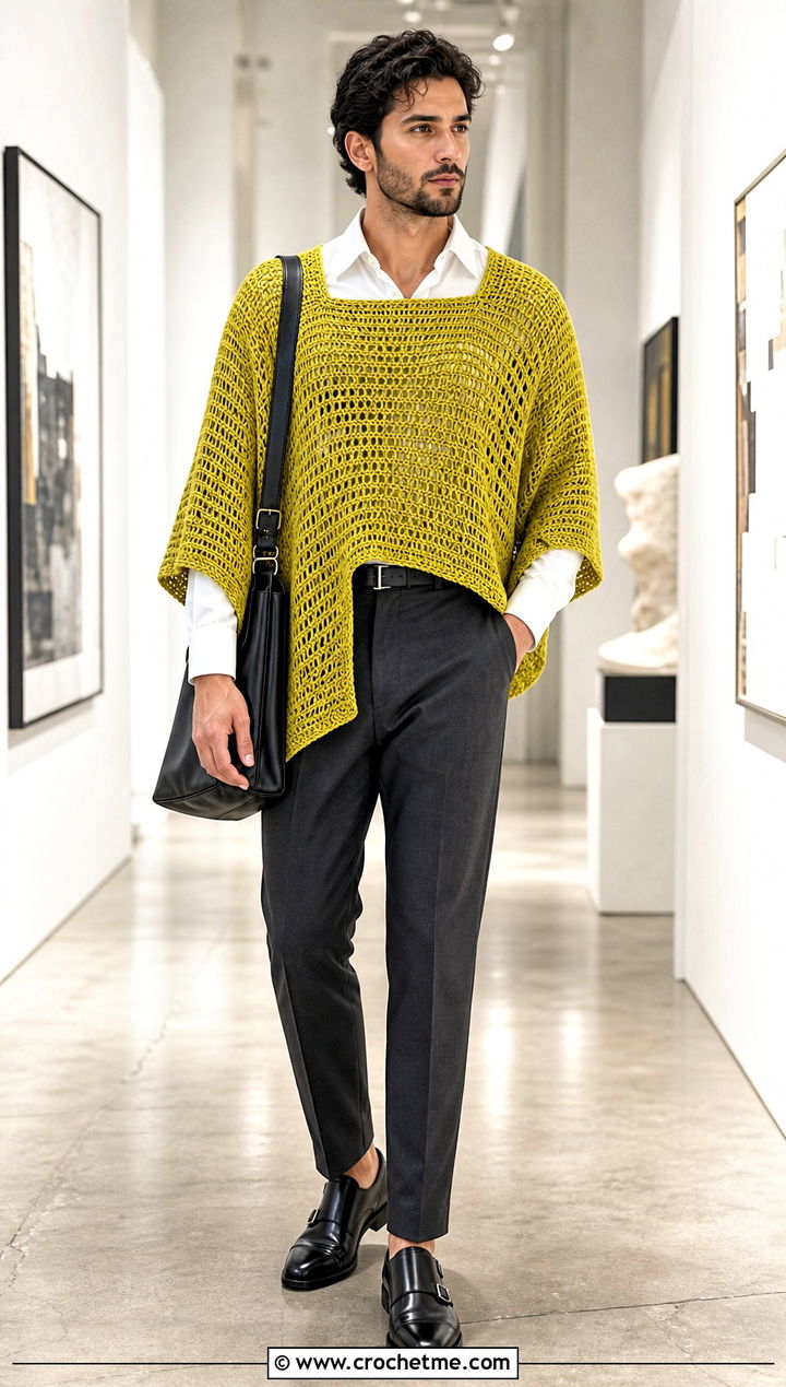 Square Neck Crochet Poncho With White Shirt - 25 mens crochet poncho outfit ideas