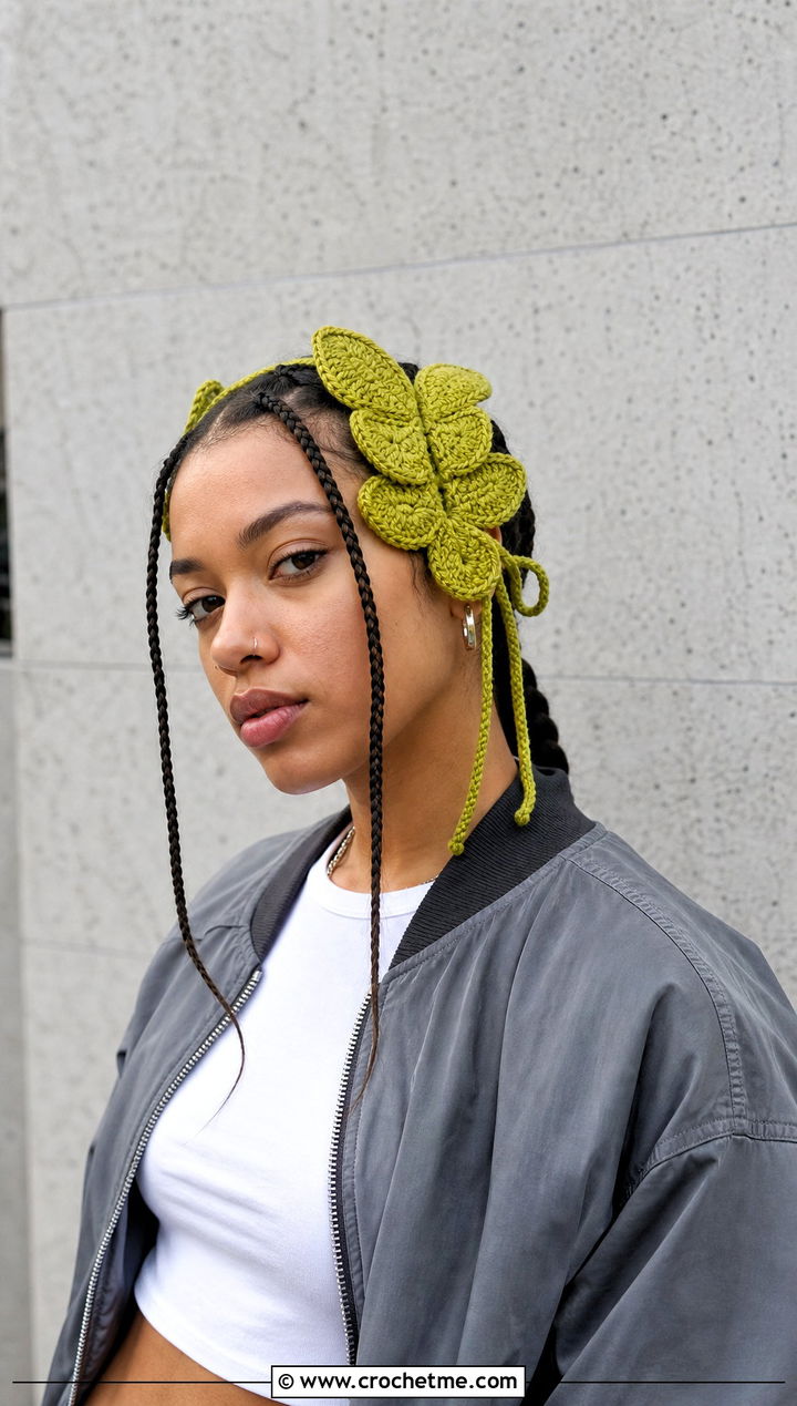 Stacked Butterfly Tie Crochet Headband With Cargo Pants - 15 crochet butterfly headband outfit ideas