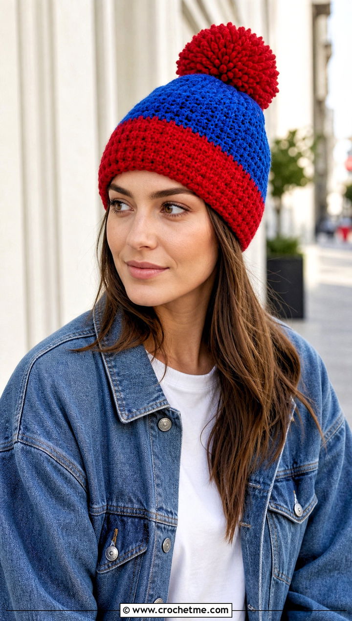 Stan Pom Pom Beanie With Denim Jacket - 25 Crochet South Park Hat outfit ideas