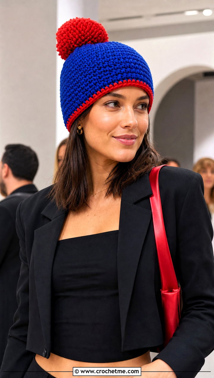 Stan Textured Pom Pom Cap With Party Outfit - 25 Crochet South Park Hat outfit ideas