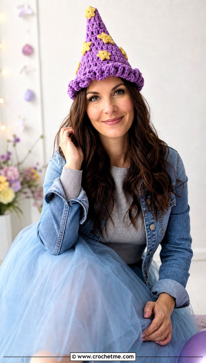 Star Applique Crochet Birthday Hat With Tulle Skirt - 30 crochet birthday hat outfit ideas