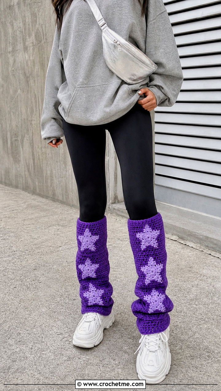 Star Crochet Leg Warmers With Oversized Hoodie - 30 crochet leg warmers ideas