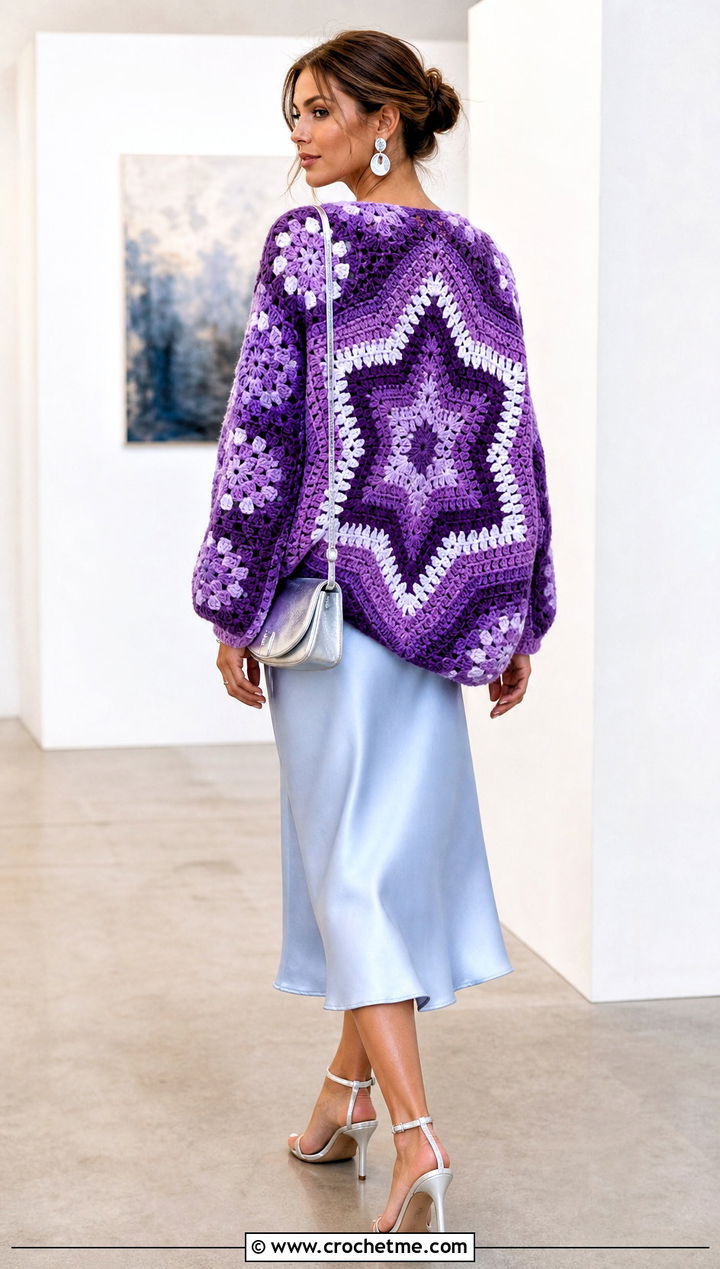 Star Granny Square Back Hexagon Cardigan With Satin Slip Dress - 20 Hexagon Cardigan With Granny Square Back outfit ideas