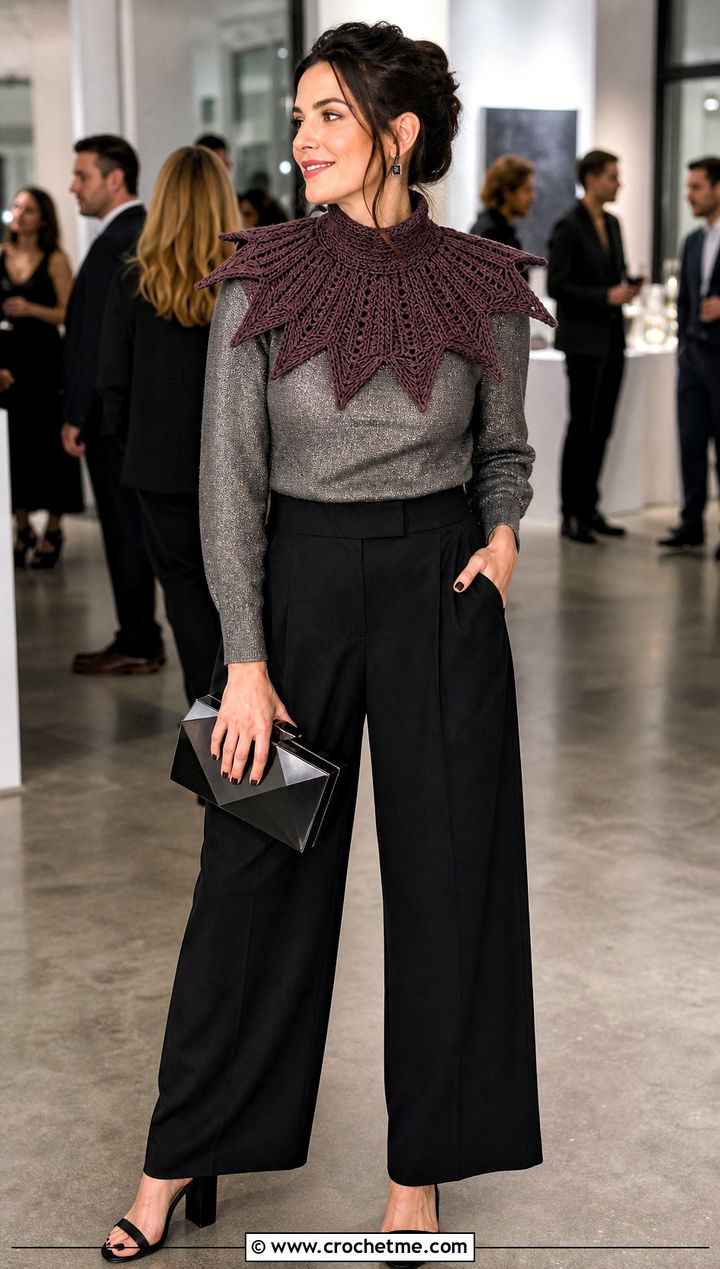 Star Point Clown Crochet Ruffle Collar With Metallic Top - 25 Clown Crochet Ruffle Collar outfit ideas