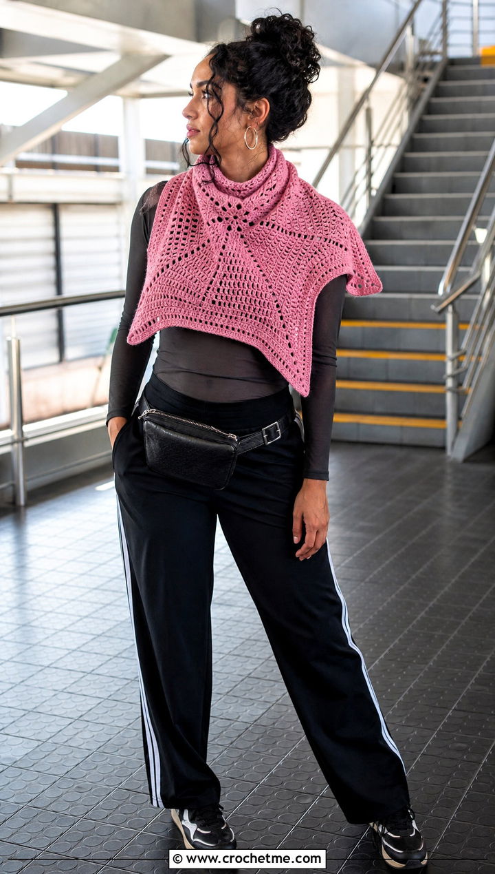 Star Shaped Crochet Moon Shawl With Track Pants - 15 Crochet Moon Shawl outfit ideas