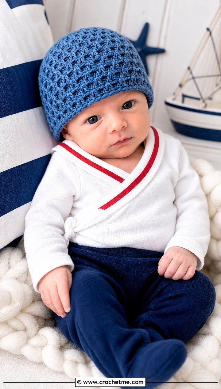 Star Stitch Crochet Beanie With Sailor Collar Set - 25 premie crochet beanie outfit ideas