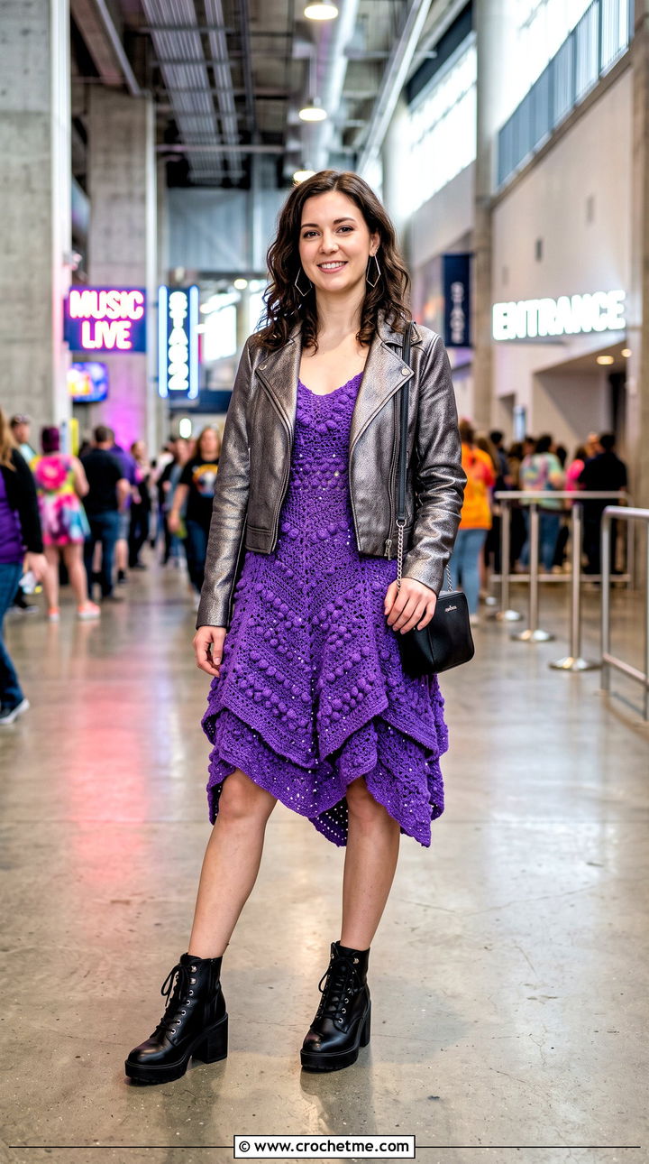 Star Stitch Crochet Fairy Dress With Metallic Jacket - 35 Crochet Fairy Dress outfit ideas