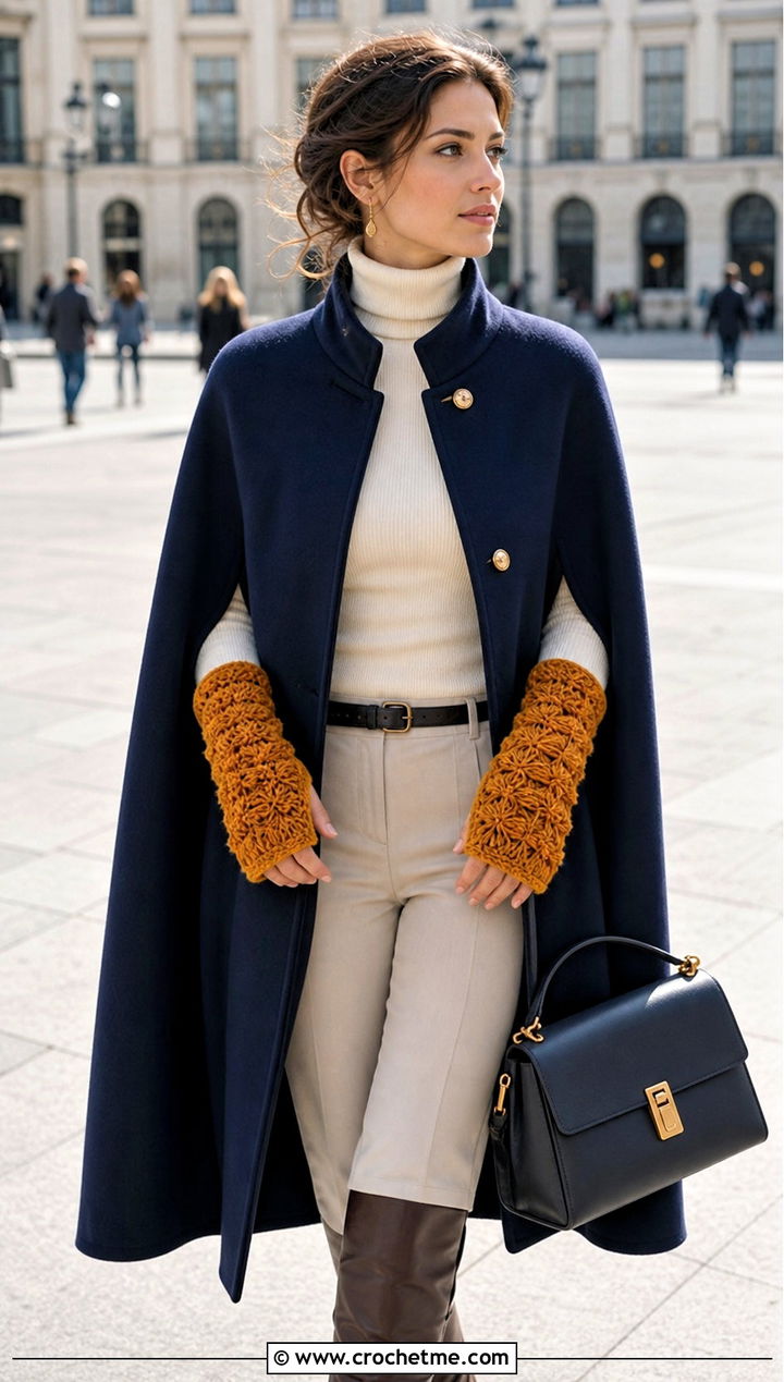 Star Stitch Crochet Fingerless Gloves With Cape Coat - 25 Crochet For Fingerless Gloves outfit ideas
