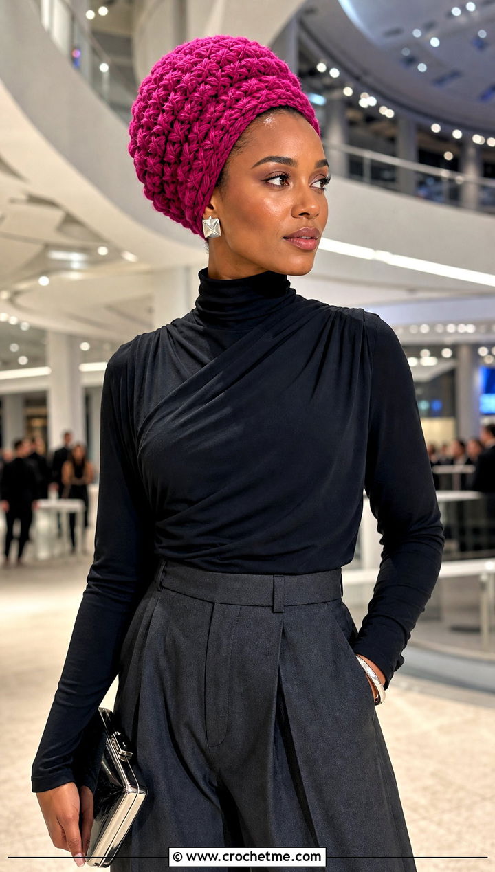 Star Stitch Crochet Headwrap With Evening Separates - 35 crochet headwrap outfit ideas