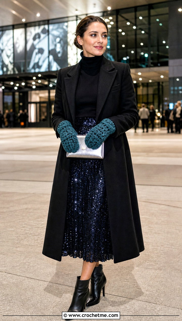 Star Stitch Crochet Mittens With Sequin Skirt - 35 easy crochet mittens for beginners outfit ideas