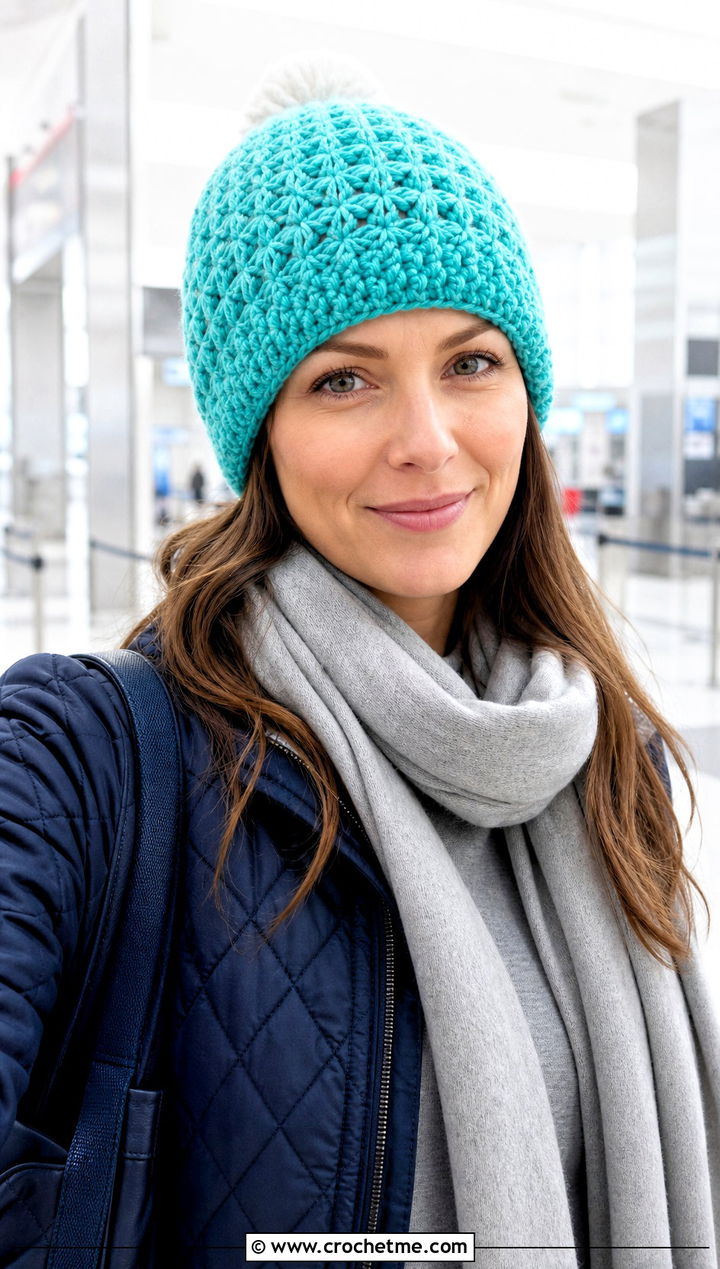 Star Stitch Fleece Lined Crochet Beanie With Travel Outfit - 20 Star Stitch Crochet Beanie outfit ideas