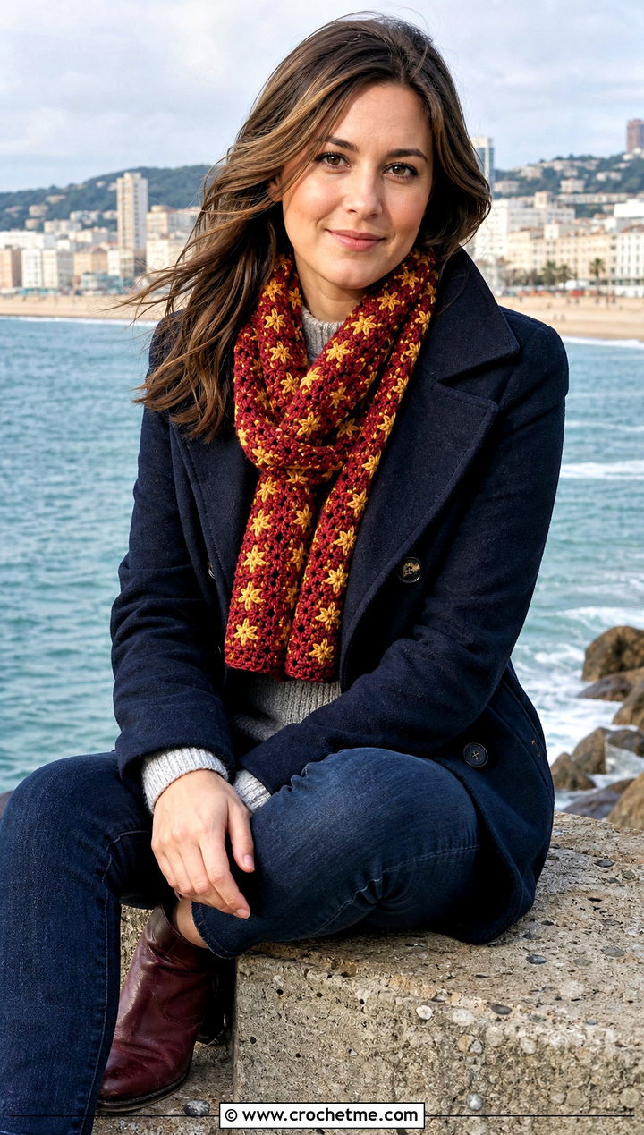 Star Stitch Gryffindor Crochet Scarf With Peacoat - 25 gryffindor crochet scarf outfit ideas