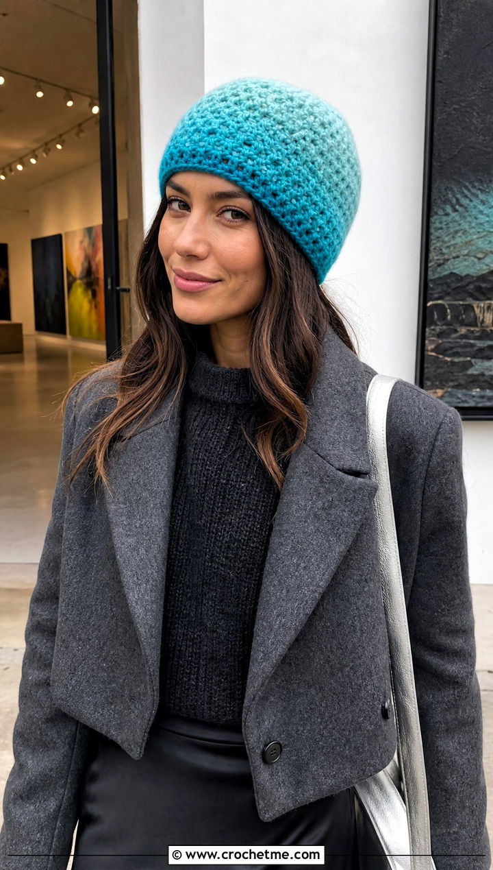 Star Stitch Ombre Crochet Beanie With Satin Skirt - 20 Star Stitch Crochet Beanie outfit ideas