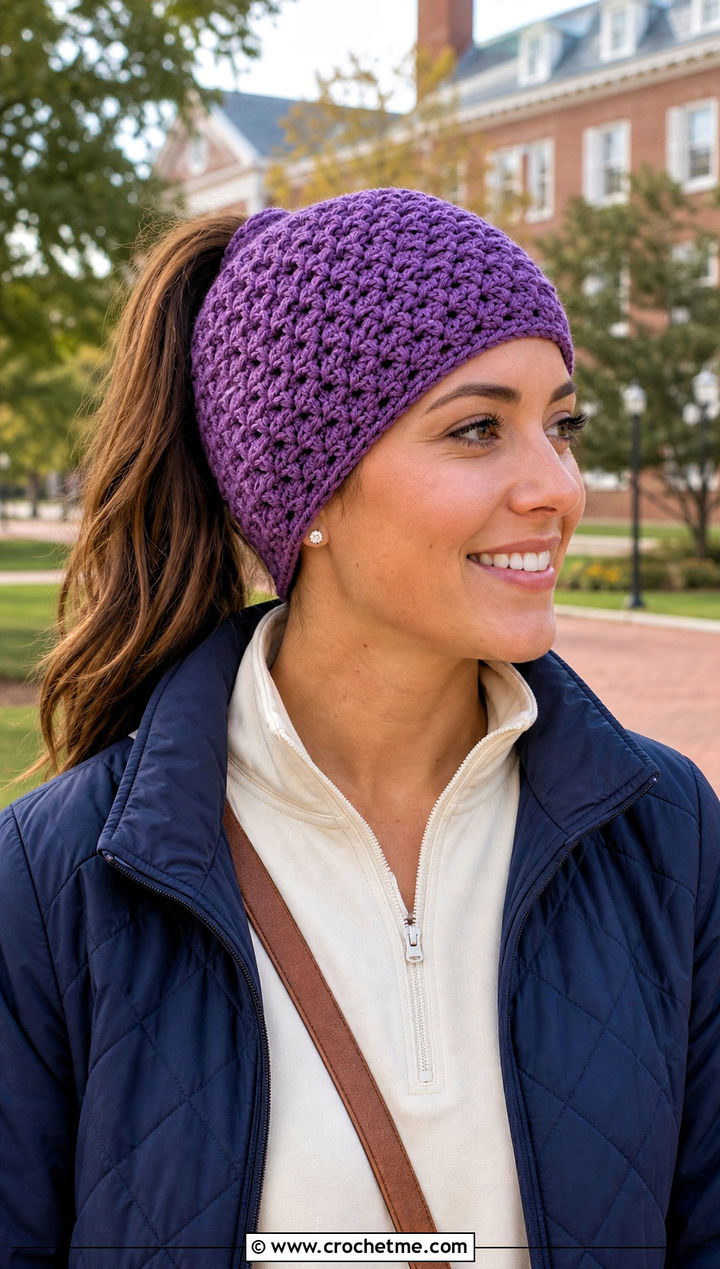 Star Stitch Ponytail Crochet Beanie With Tennis Skirt - 20 Star Stitch Crochet Beanie outfit ideas