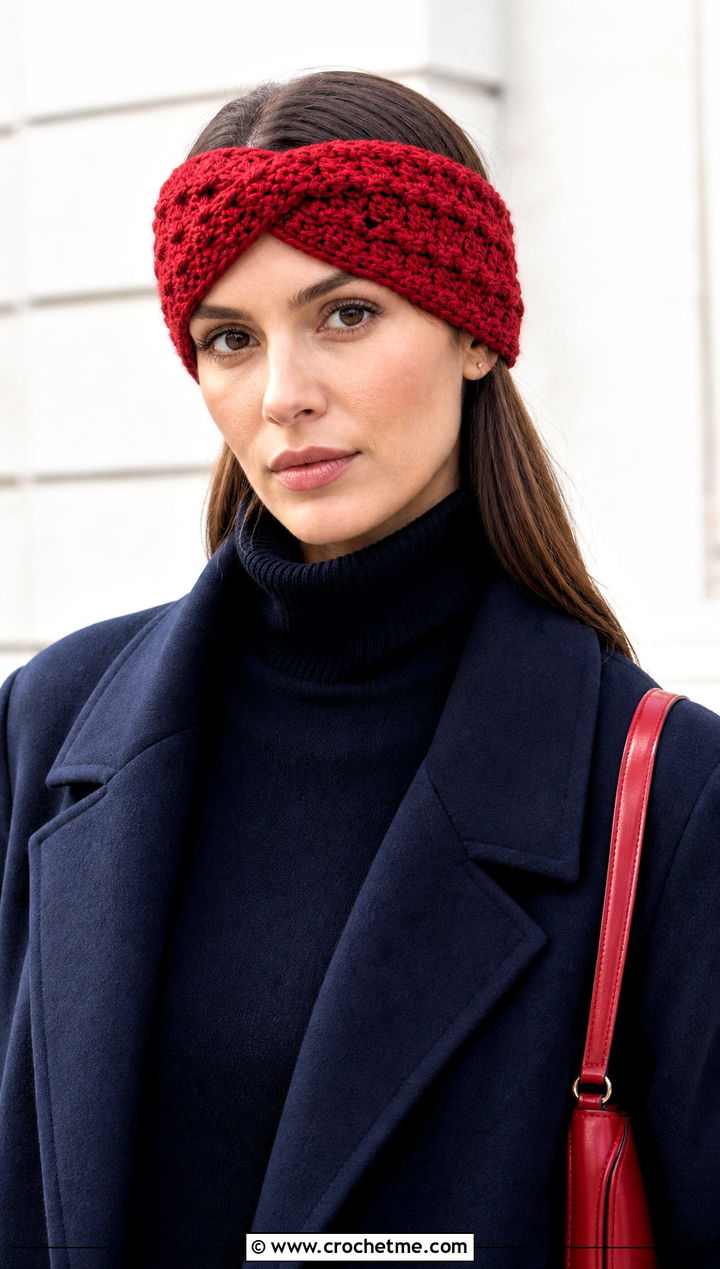 Star Stitch Twist Crochet Ear Warmer With Monochrome Outfit - 25 twist crochet ear warmer outfit ideas