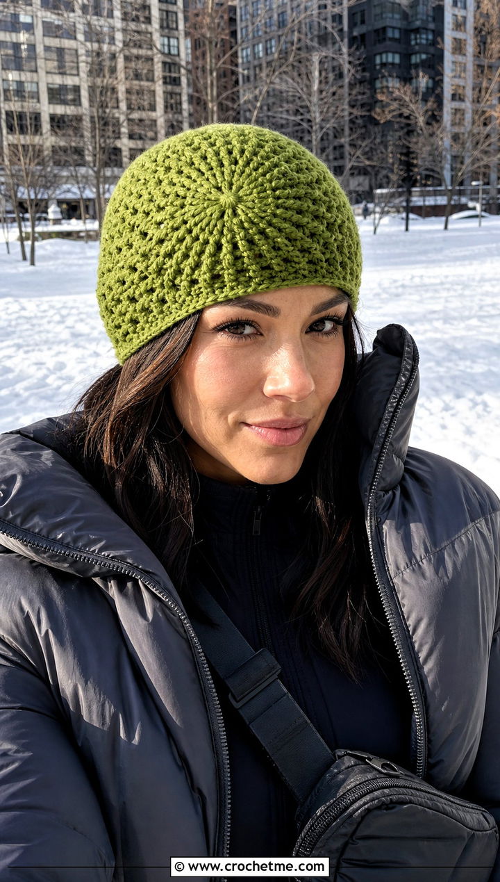Starburst Crochet Beanie With Puffer Jacket - 15 burst crochet beanie outfit ideas