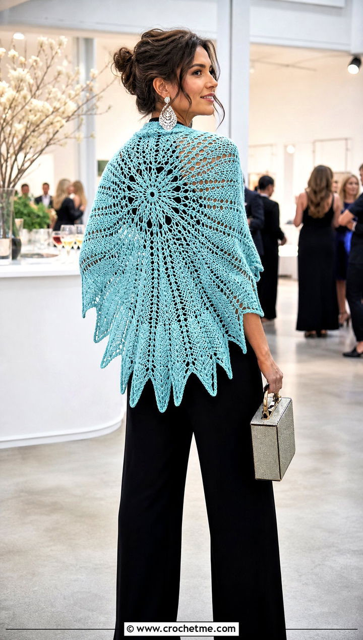 Starburst Semicircle Witch Crochet Shawl With Wide Leg Jumpsuit - 15 Witch Crochet Shawl outfit ideas