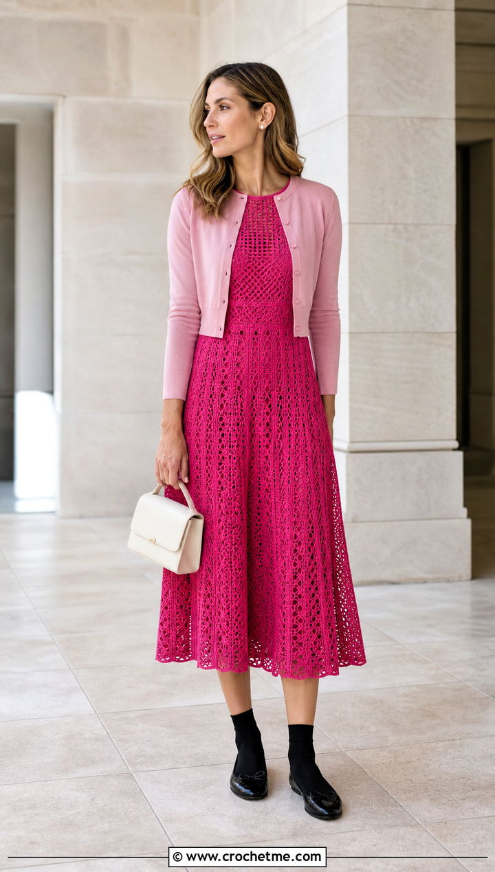 Stella McCartney Crochet A Line Midi Dress With Ballet Flats - 15 Stella Mccartney Crochet Dress outfit ideas