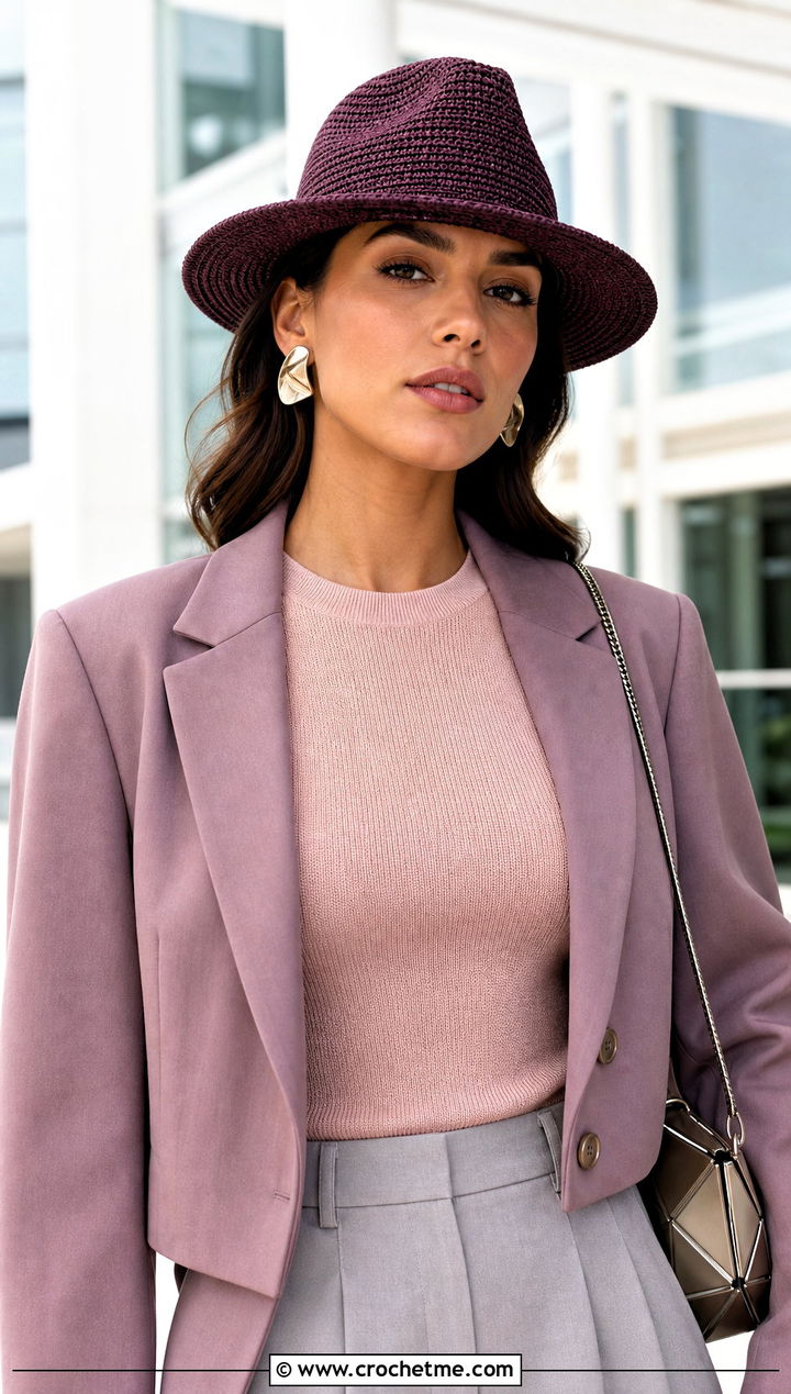 Stiff Brim Crochet Fedora Hat With Wide Leg Trousers - 25 crochet fedora hat outfit ideas