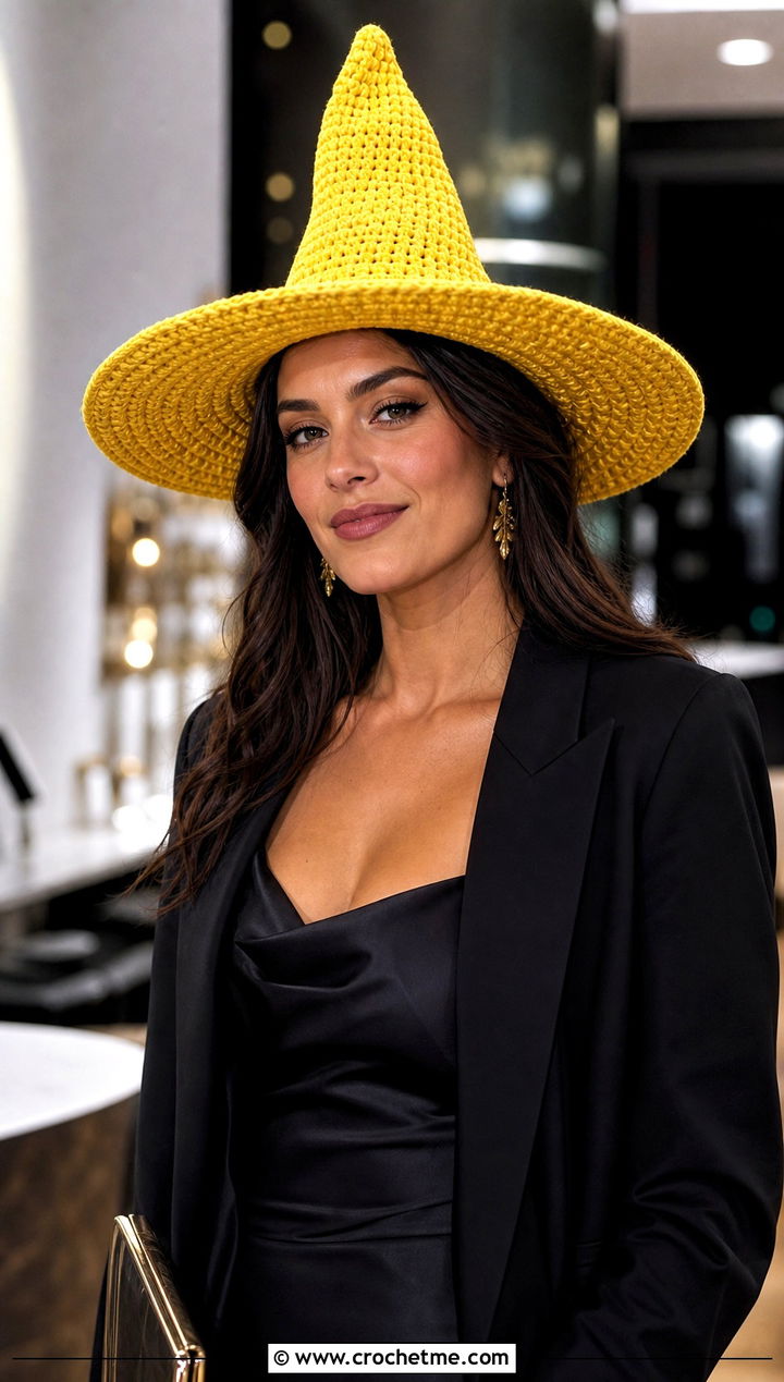 Stiff Brim Witchs Crochet Hat With Slip Dress - 15 Witch's Crochet Hat outfit ideas