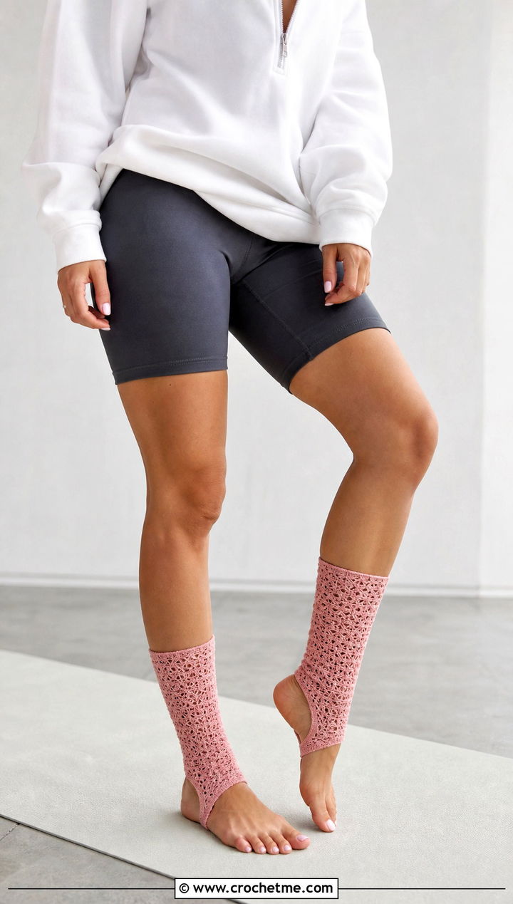 Stirrup Toeless Crochet Socks With Biker Shorts - 20 Toeless Crochet Socks outfit ideas