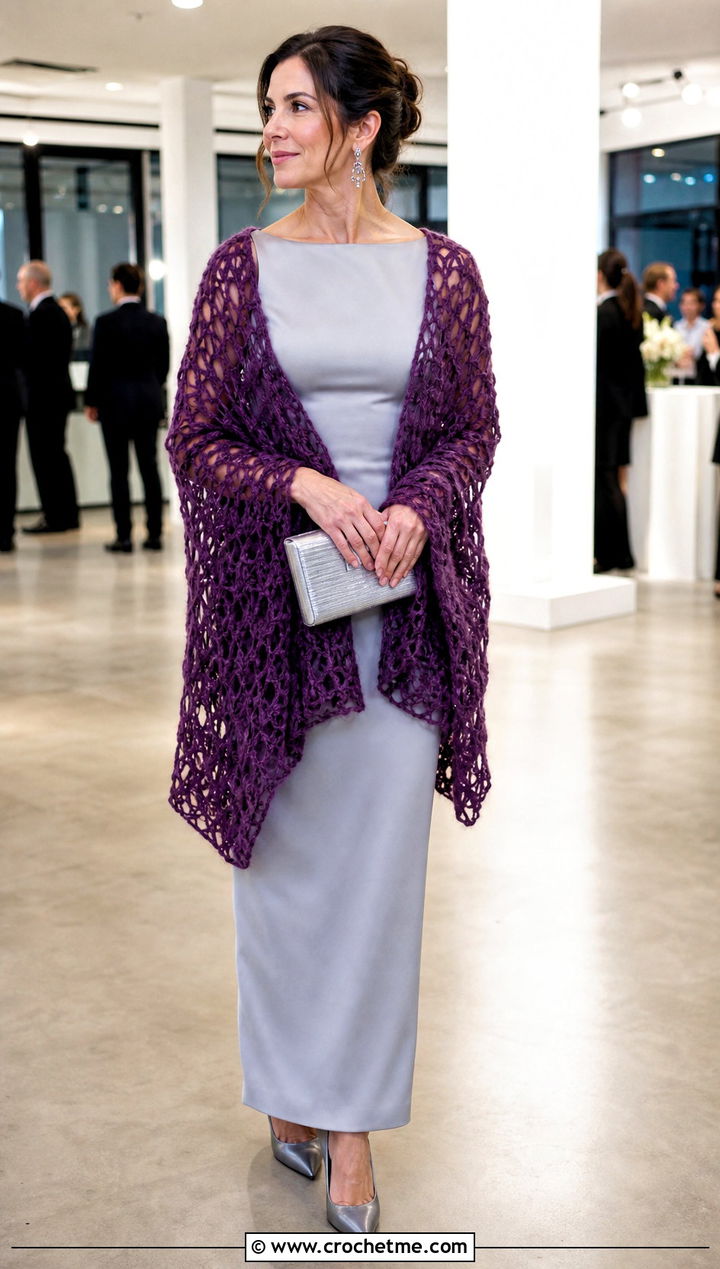 Stole Crochet Mohair Scarf With Column Dress - 30 crochet mohair scarf outfit ideas